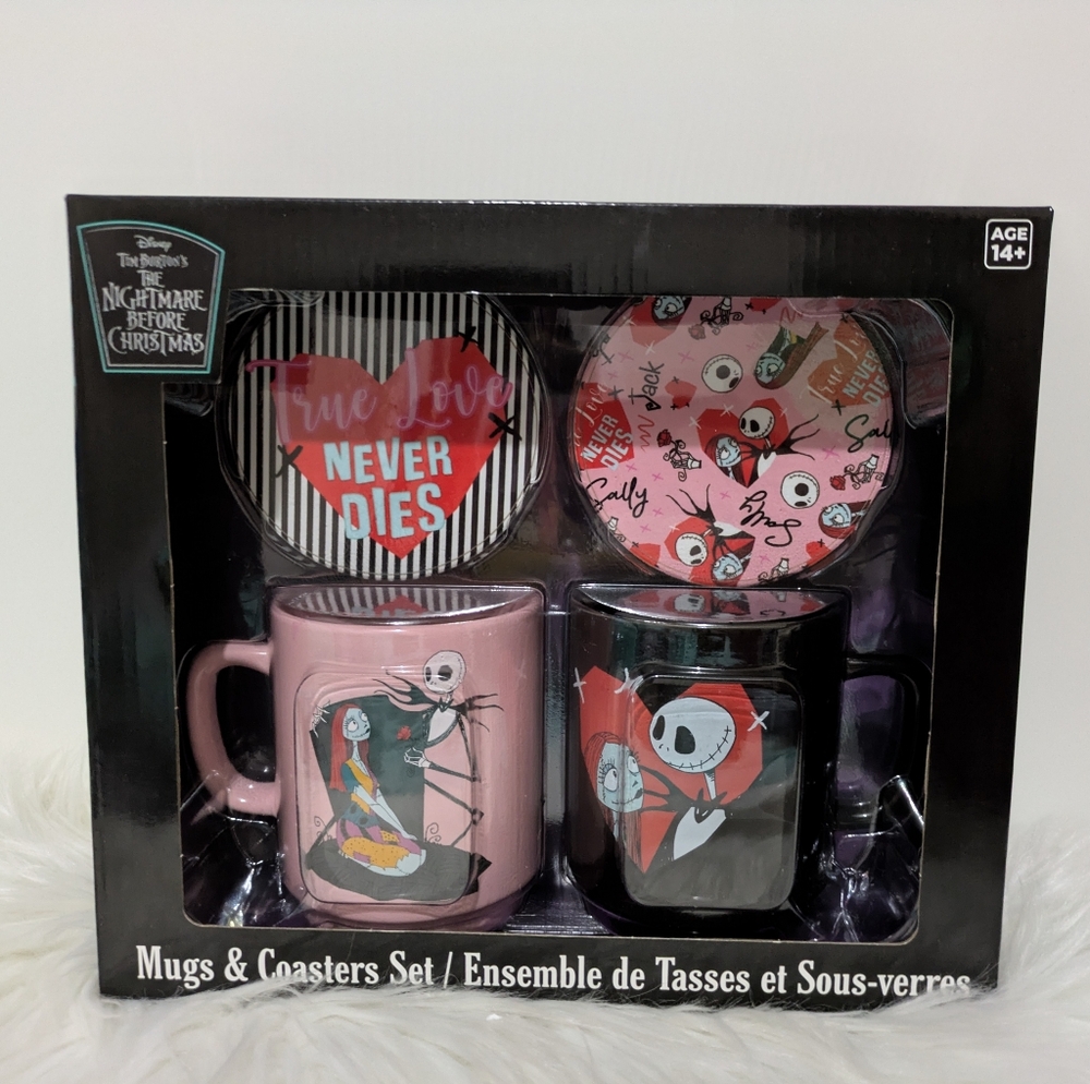 Disney The Nightmare Before Christmas Pink Black Mug & Coaster Gift Set New!